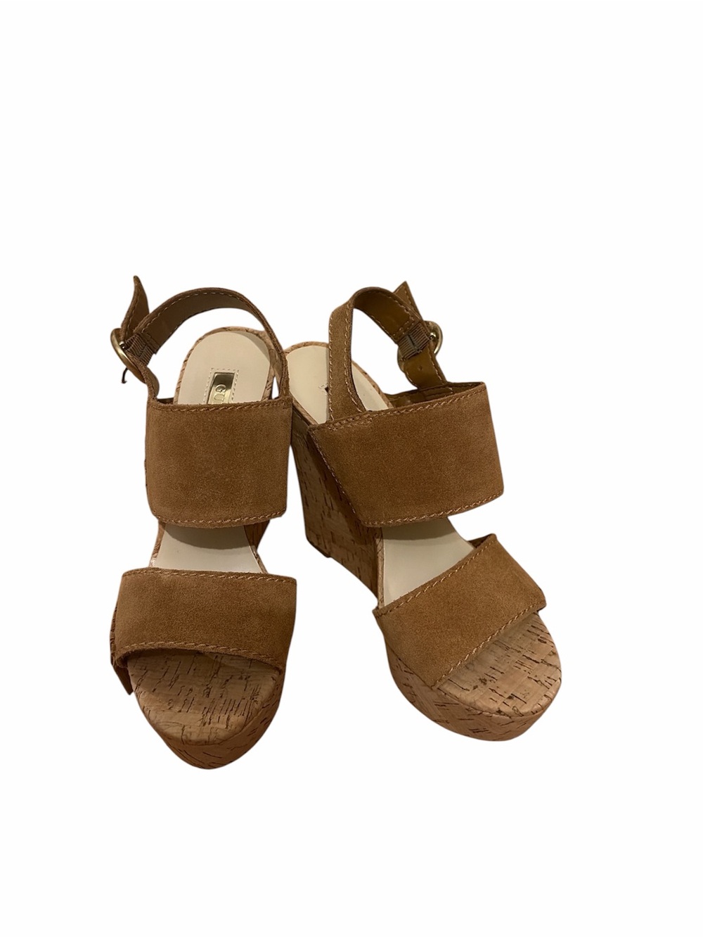 Guess Women’s Brown Suede Cork Wedge Sandals